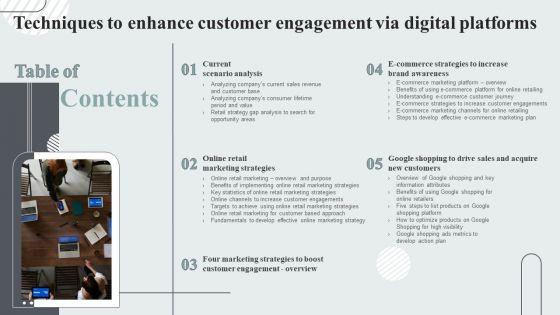 Table_Of_Content_Techniques_To_Enhance_Customer_Engagement_Via_Digital_Platforms_Slide_Infographics_PDF_Slide_1.jpg