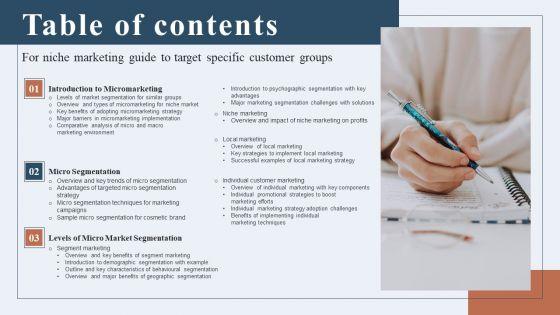 Table_Of_Contents_For_Niche_Marketing_Guide_To_Target_Specific_Customer_Groups_Icons_PDF_Slide_1.jpg